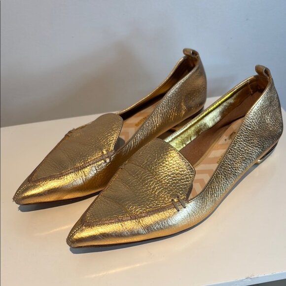 Nicholas Kirkwood Metallic Gold Leather Beya Pointed Toe Loafers Size 38 - Picture 2 of 14